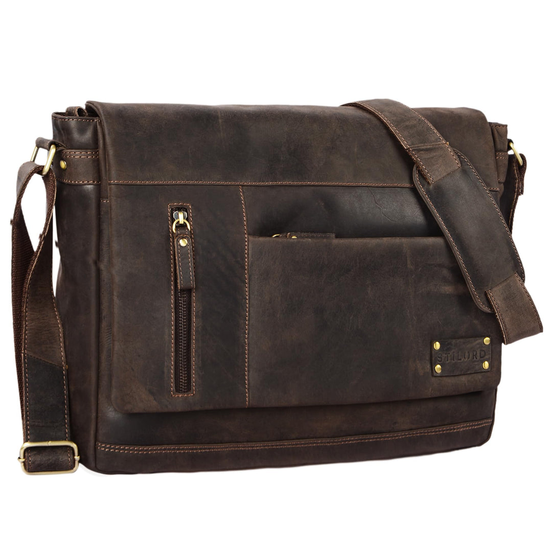 STILORD 'Patrick' Vintage Schultertasche aus echtem Rinds-Leder, mit Laptopfach, Umhängetasche aufst