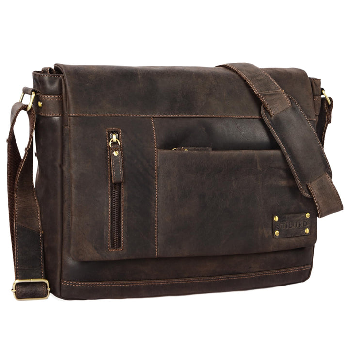 STILORD 'Patrick' Vintage Schultertasche aus echtem Rinds-Leder, mit Laptopfach, Umhängetasche aufst