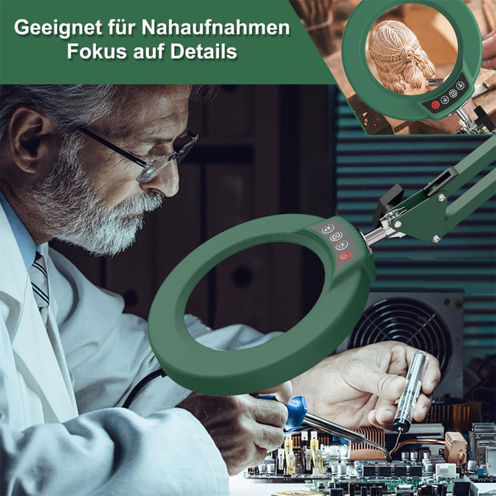 10X Lupe mit Licht und Ständer, Echter Glaslinse 2-in-1 Lupenlampe und Klemme, LED Beleuchtete Lupe