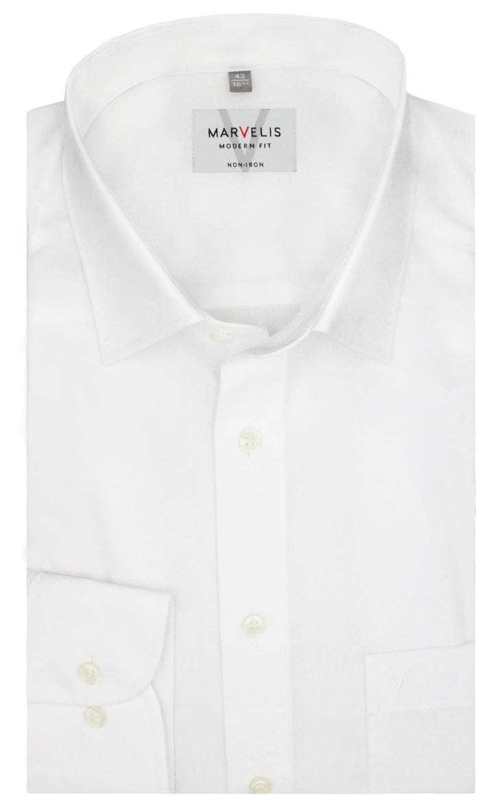 Marvelis Hemd, Weiss, Schwarz, Modern Fit, Bügelfrei, Knitterfrei, 100% Baumwolle, New Kent Kragen,