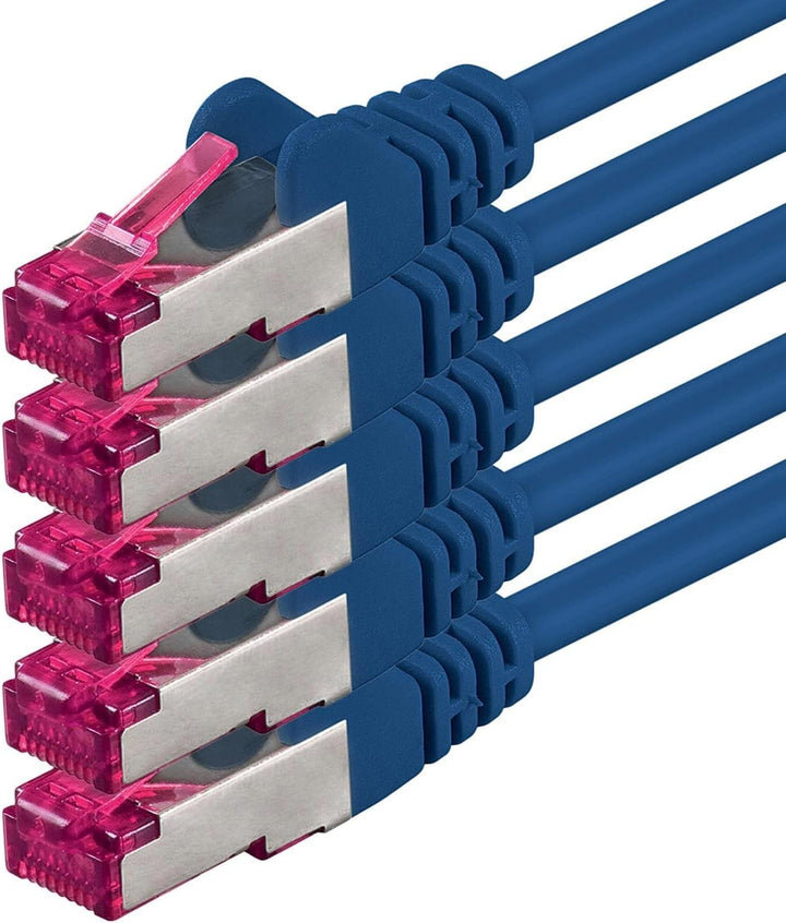 1aTTack.de 7,5m - blau - 5 Stück - Netzwerkkabel CAT6a (10Gb/s) S-FTP CAT 6a Lankabel - GHMT zertifi