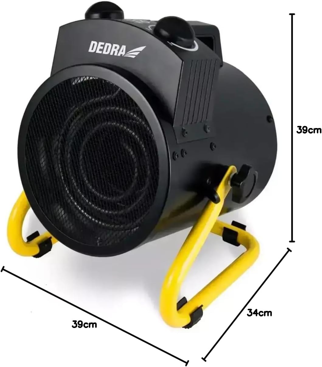 DEDRA Elektrischer Heizlüfter 5 kW, 400 V, rund, schwarz – für gut isolierte Räume, Thermostat, Über