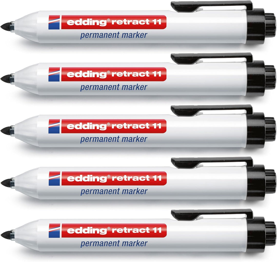 Permanentmarker edding retract 11, nachfüllbar, Rundspitze, schwarz, 5 Stück, 5