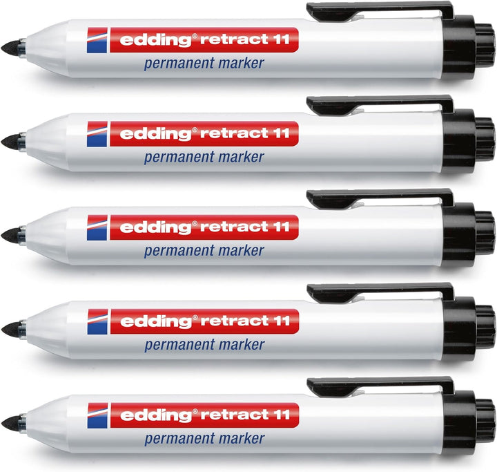 Permanentmarker edding retract 11, nachfüllbar, Rundspitze, schwarz, 5 Stück, 5
