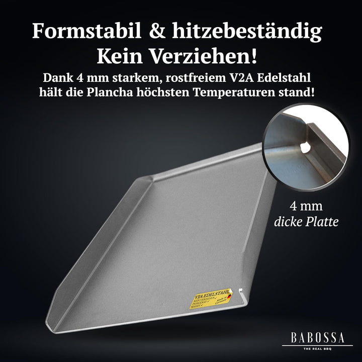 BABOSSA Grill Plancha aus V2A Edelstahl – Erstklassige Verarbeitung & perfekte Hitzeverteilung – kom