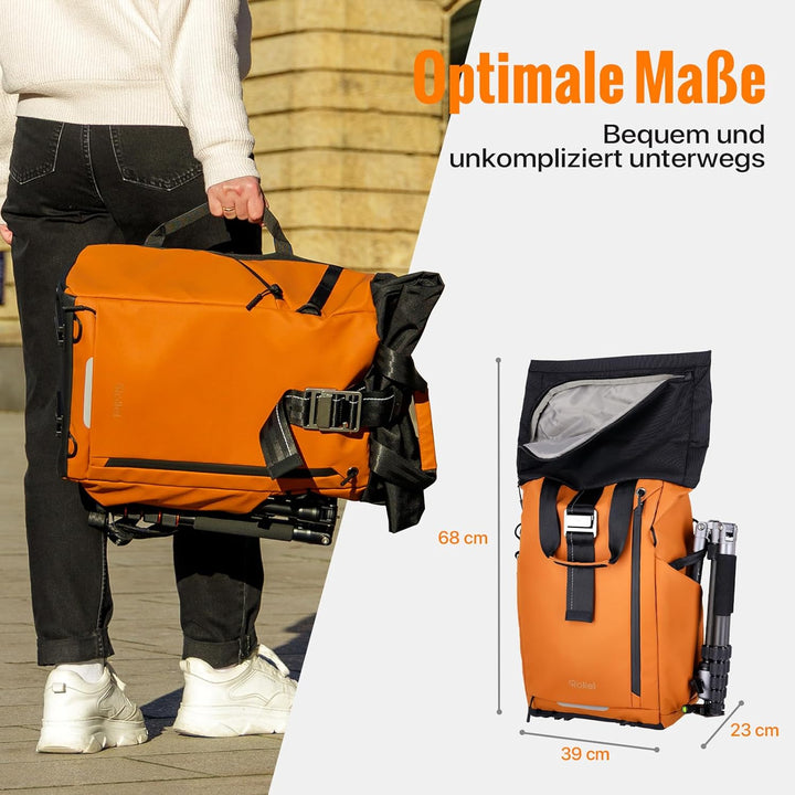 Rollei Fotoliner Ocean Rolltop Kamerarucksack Wasserdicht Fotorucksack Gross Kamera Rucksack mit Lap