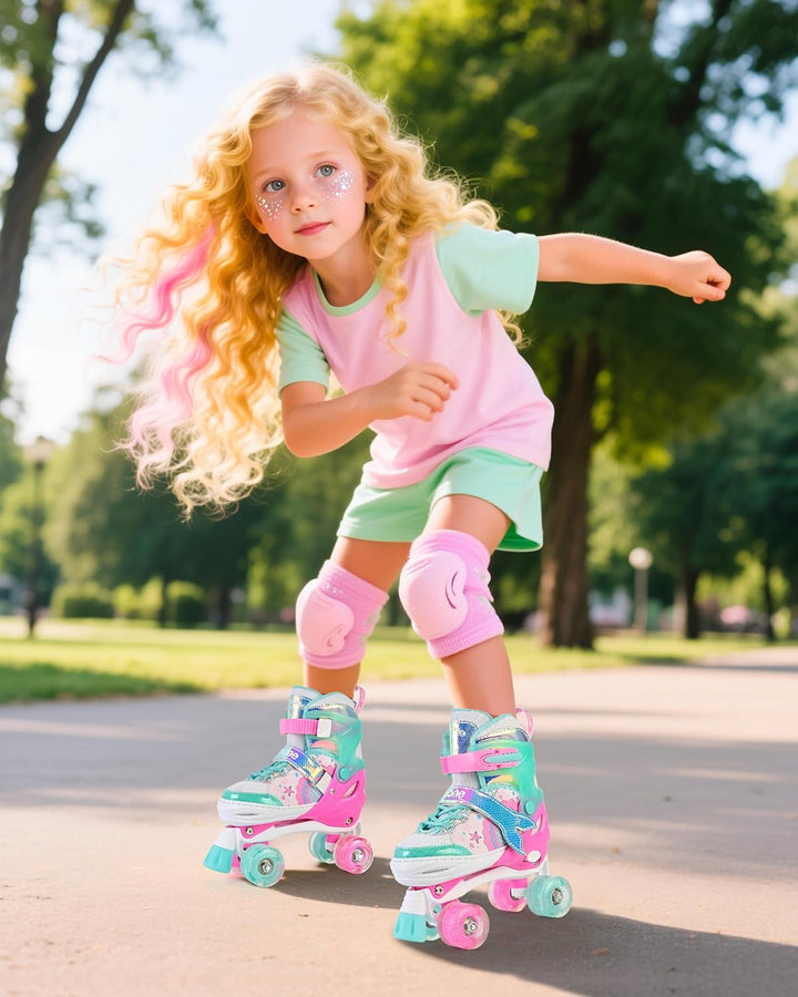 NEMONE Rollschuhe für Mädchen Kinder 4 Grössen Verstellbar Blau Violett Rollschuhe für Kinder Drinne