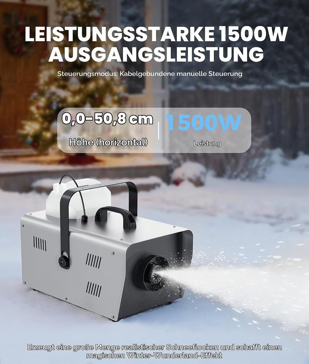 1500W Hochleistungs-Schneemaschine mit kabelgebundener Fernbedienung – Starker Schneefall für Weihna