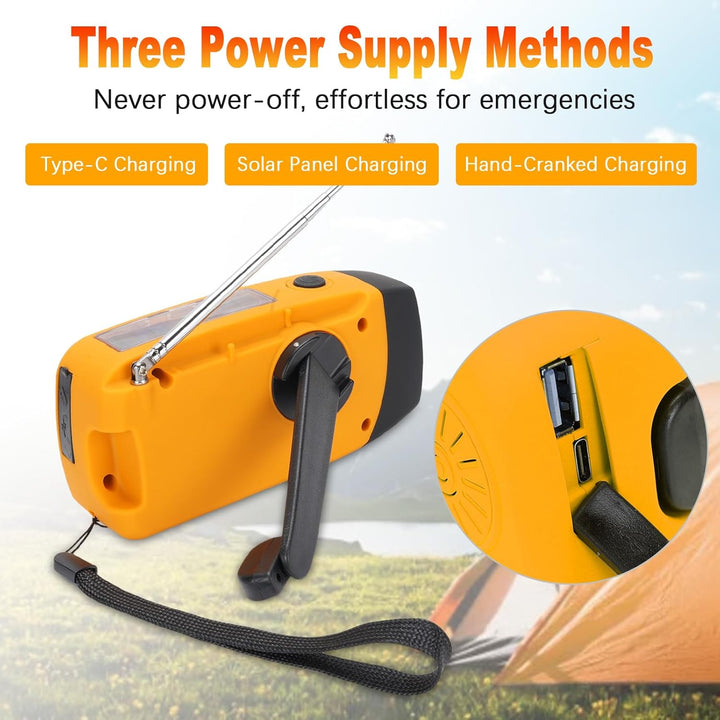 Bewinner Solar-Notfall-Kurbelradio mit Taschenlampe, 2000-mAh-Powerbank, Tragbares AM-FM-Wetterradio