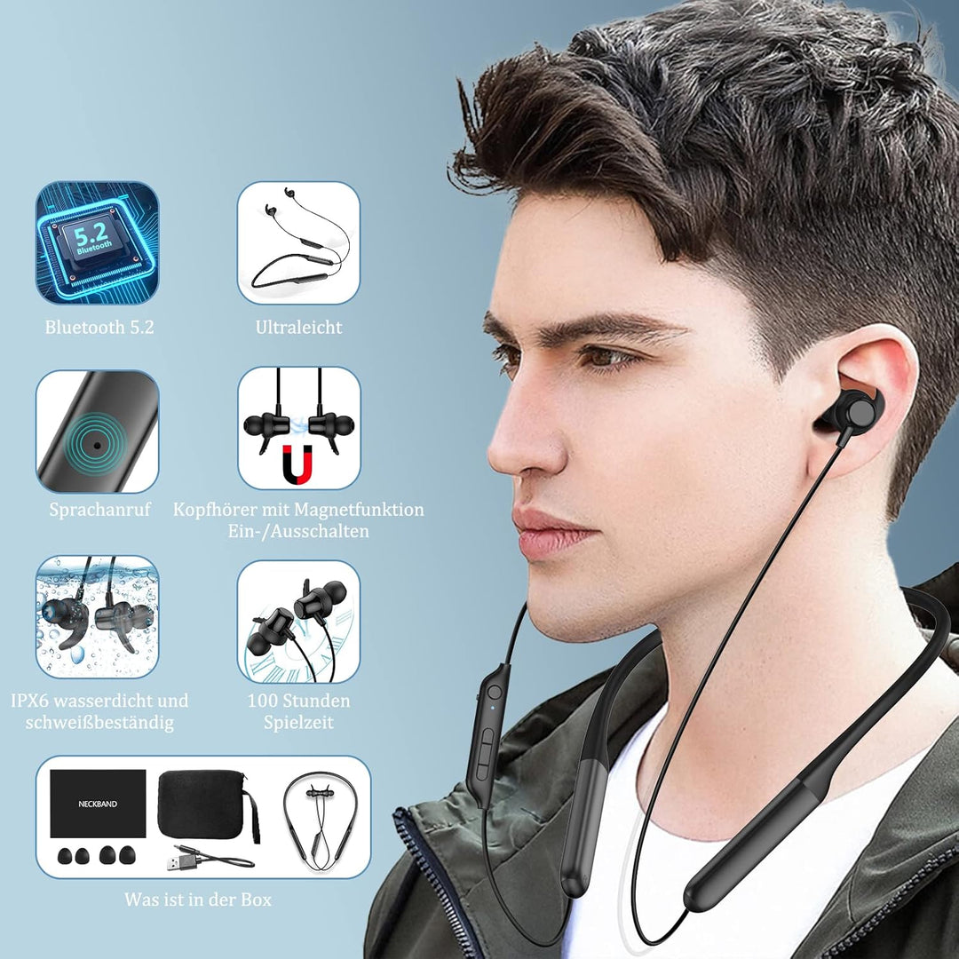 N1 Sport Bluetooth 5.2 Kopfhörer in Ear mit 100 Std, kopfhörer kabellos mit IPX6 Wasserdicht, Noise