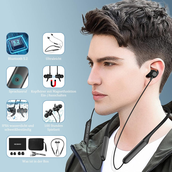 N1 Sport Bluetooth 5.2 Kopfhörer in Ear mit 100 Std, kopfhörer kabellos mit IPX6 Wasserdicht, Noise
