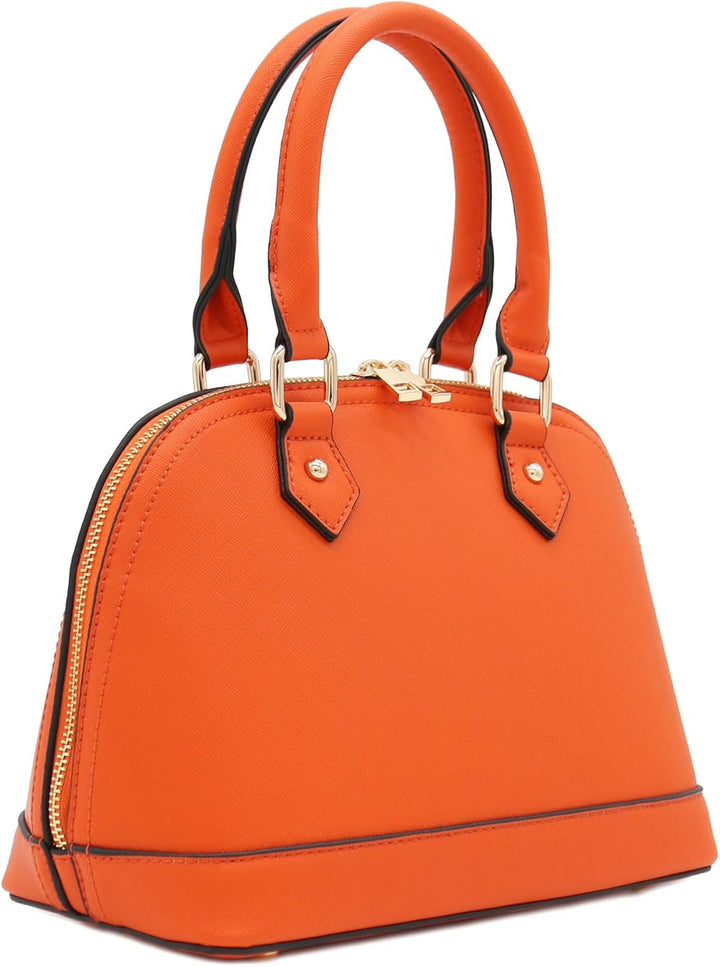 Saffiano Classic Dome Satchel mit Reissverschluss Orange, Orange/Abendrot im Zickzackmuster (Sunset