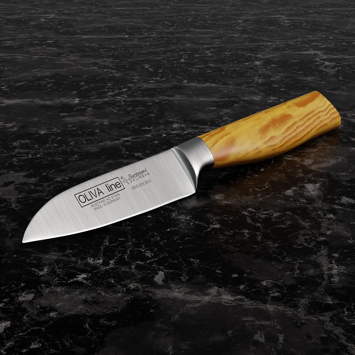 Burgvogel Solingen Gemüsemesser 9 cm geschmiedet Olivenholz, Oliva Line, rostfrei, deutsches Küchenm