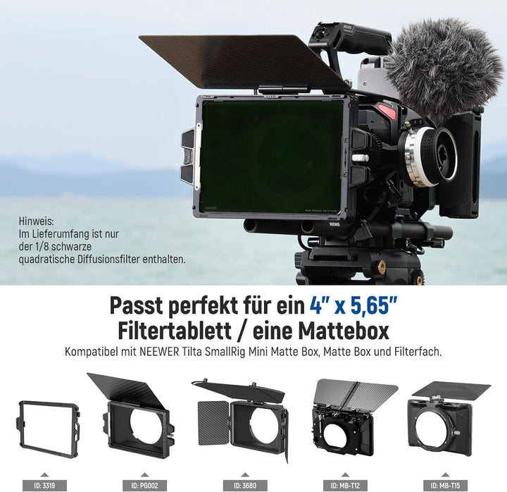 NEEWER Rechteckfilter Black Diffusion 1/8 Filter verträumter Effekt 4"x5.65" Square Kinofilter (rech