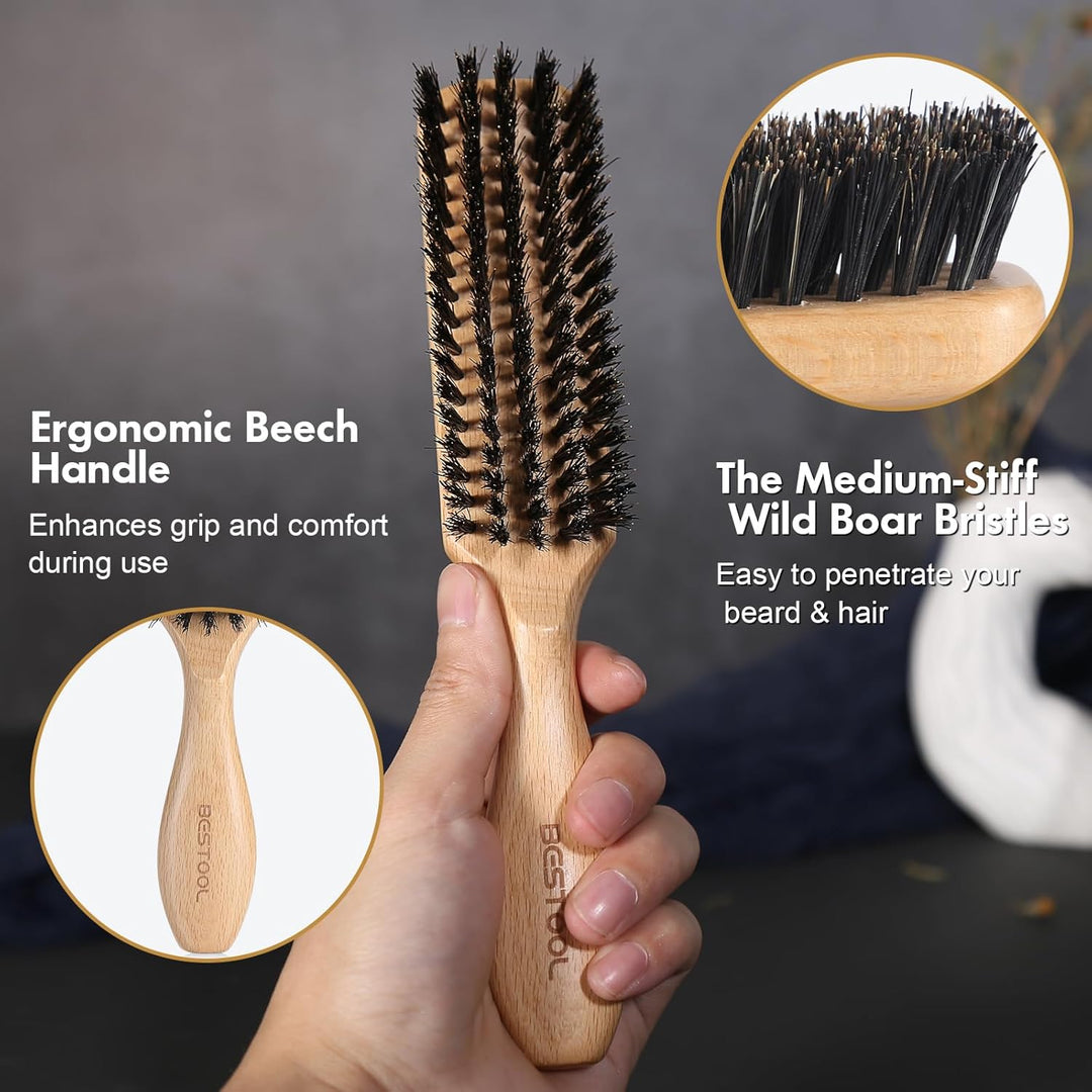 BESTOOL Haarbürste, Wildschweinborsten Bürste für Damen Herren Kinder zum Entwirren & Stylen, Naturb