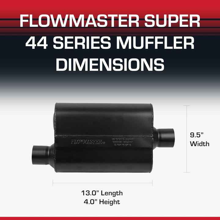 Flowmaster 942546 Super 44 Schalldämpfer - 2,50 Offset IN / 2,50 Center OUT - Aggressive Sound, schw
