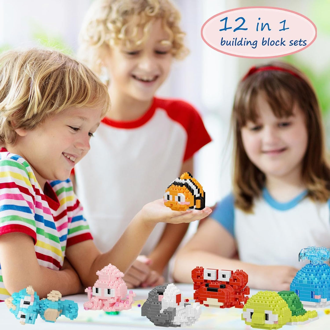 Partygeschenke, 12er-Pack Mini-Bausteine-Set mit Meerestieren, Klassenzimmerpreise, kleine Spielzeug