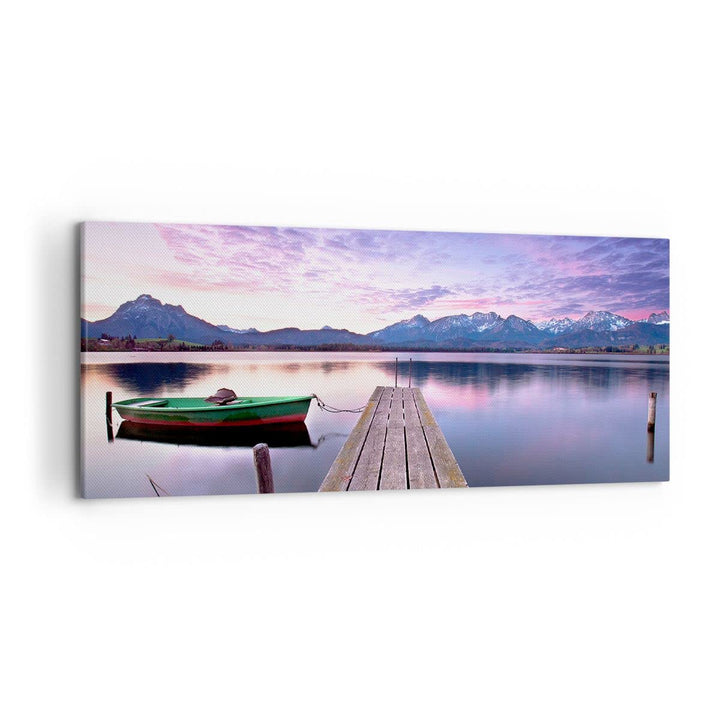 Wandbilder Dekoration Wohnzimmer See Berge Wasser Panorama Bilder auf Leinwand 120x50cm Leinwandbild