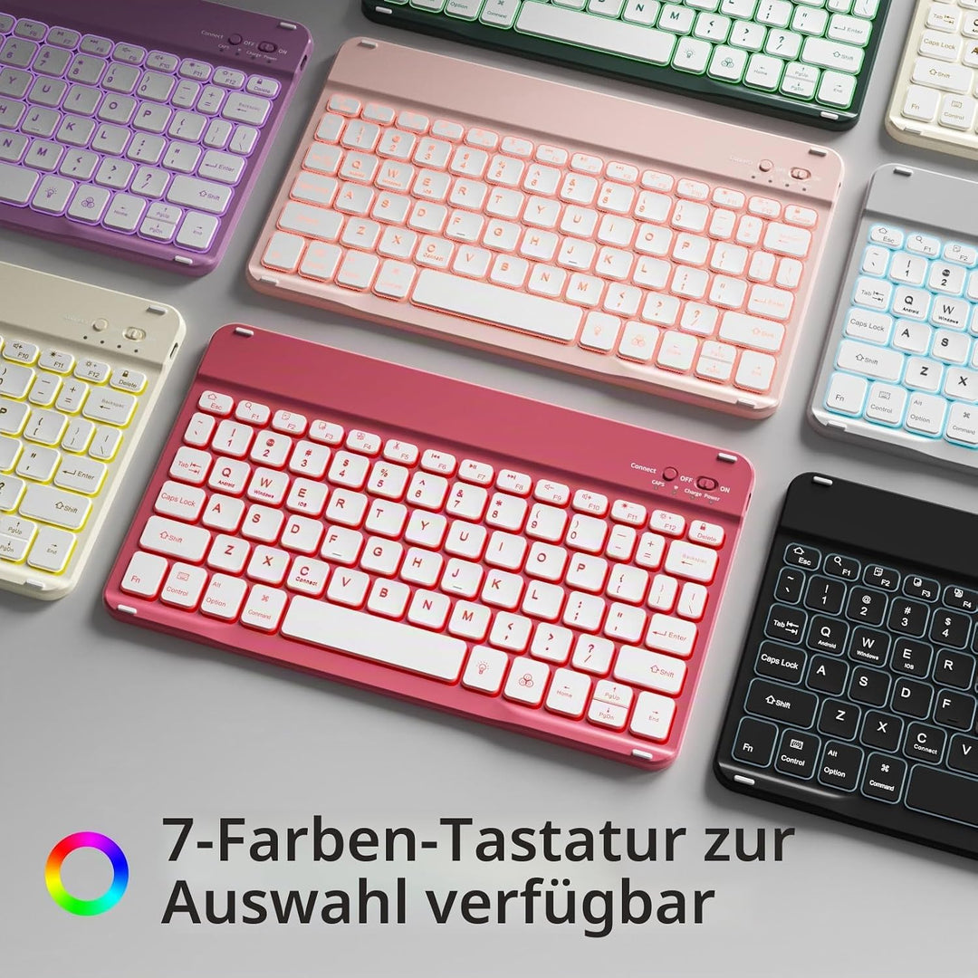 Hülle mit Tastatur für iPad 11 Generation A16/10 Generation (11/10.9 Zoll, 2025/2022), 7-farbige Bel
