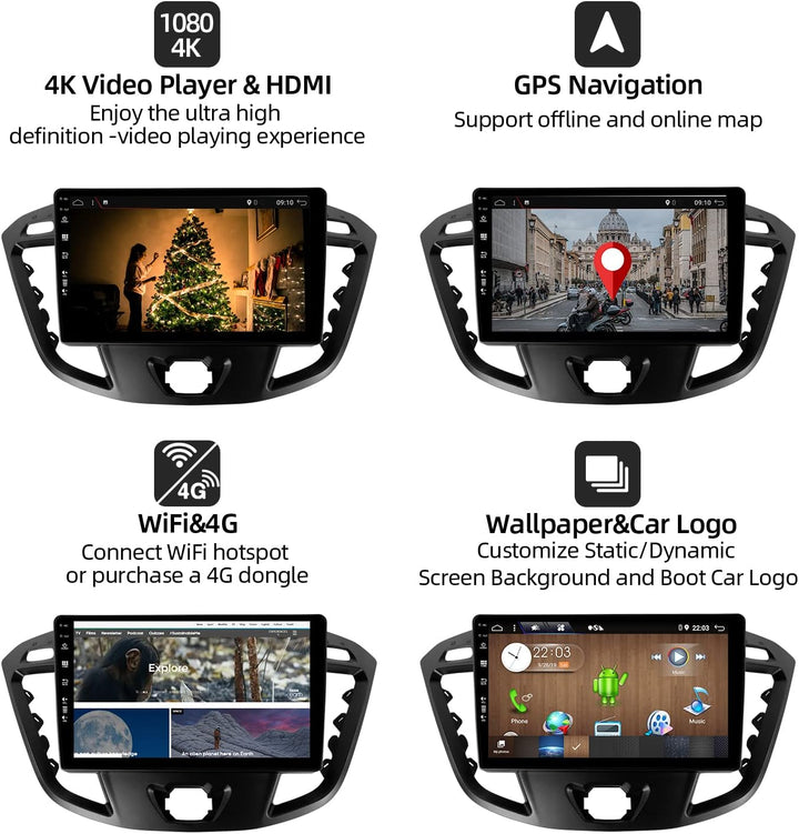 PX6 Android 12 Autoradio Passt für Ford Tourneo Transit Custom (2013-2021) - 4G+64G - Rückfahrkamera