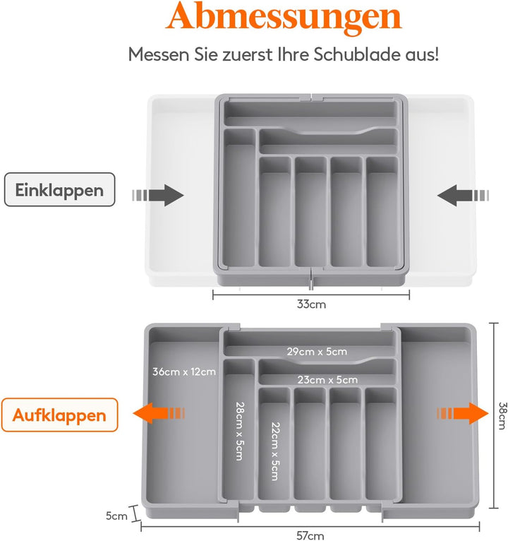 Lifewit Besteckkasten für Schubladen, erweiterbarer Besteckeinsatz für Küchenschubladen, verstellbar