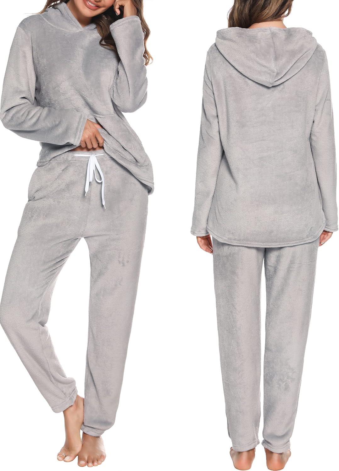 Lovasy Fleece Schlafanzug Damen Winter Lang Pyjama Set Warmer Flauschiger Frottee Schlafanzüge für D