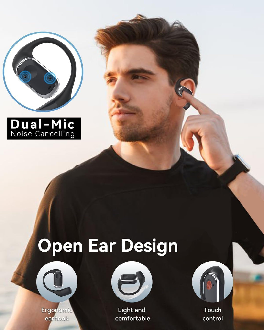 SANOTO Open Ear Kopfhörer Bluetooth 5.3, Touch Controlled Air Conduction Ohrhörer Kopfhörer Kabellos
