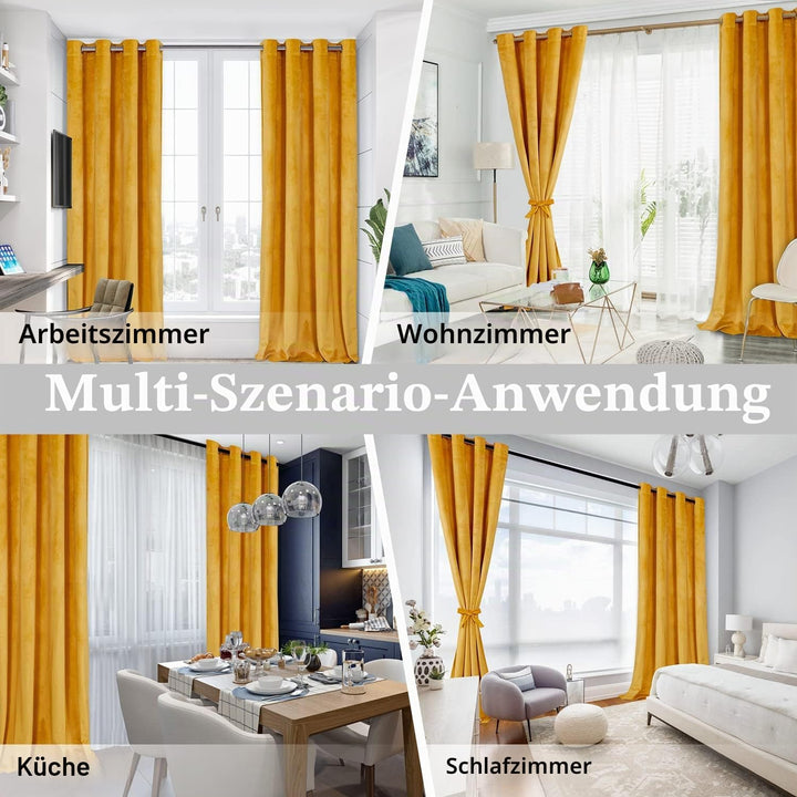 JIUZHEN Verdunklungsvorhang aus Samt,2er Set weiche blickdichte Gardinen mit Ösen für Schlafzimmer,1