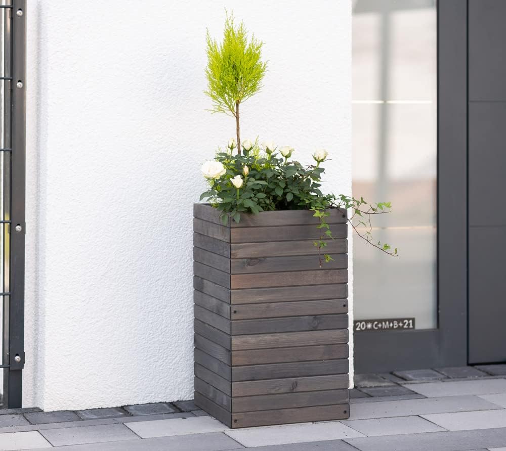 WESTMANN Pflanzenkübel Mono aus Holz | 33x33x56 cm Grau | Blumentopf für Garten & Terrasse | Pflanze