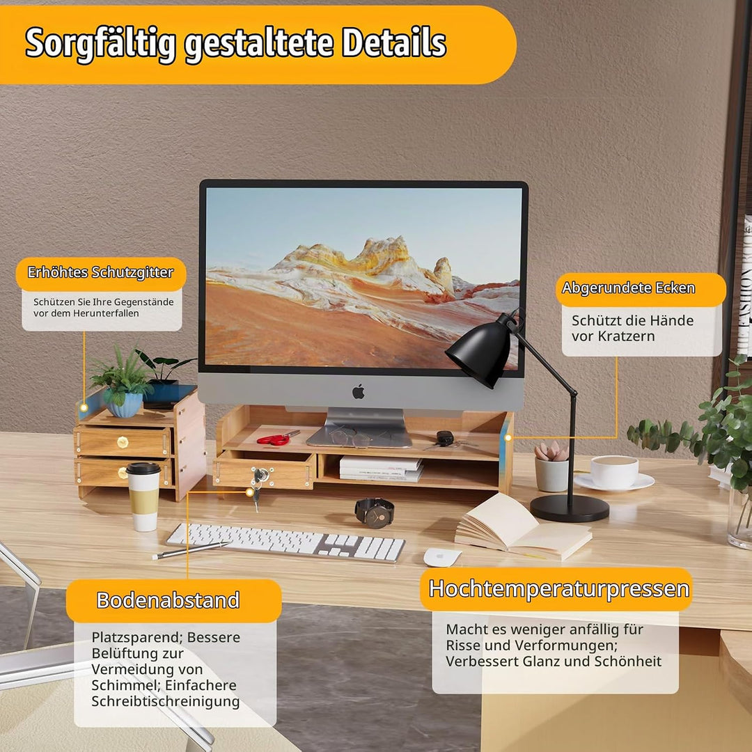 Monitorständer Holz Monitor Bildschirm Ständer mit Schublade Laptopständer Bildschirmerhöher Holz De