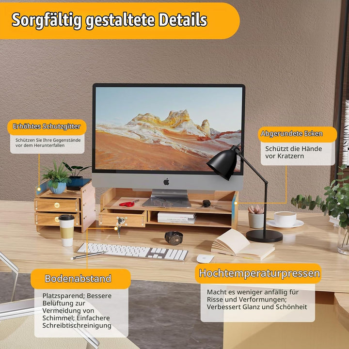 Monitorständer Holz Monitor Bildschirm Ständer mit Schublade Laptopständer Bildschirmerhöher Holz De