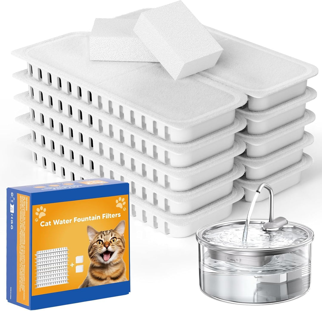 Tomxcute Katzenbrunnen Filter Set, 10 Filter + 2 Schwämme für 108oz/3.2L Katzenbrunnen Katzenbrunnen