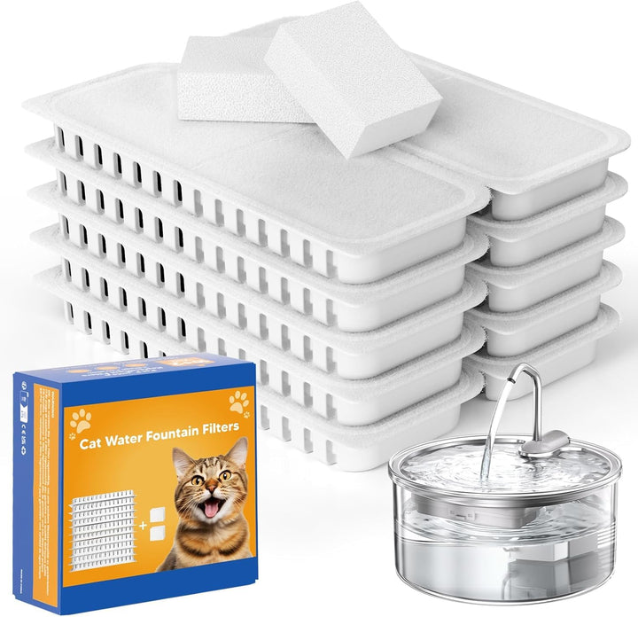 Tomxcute Katzenbrunnen Filter Set, 10 Filter + 2 Schwämme für 108oz/3.2L Katzenbrunnen Katzenbrunnen