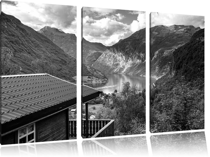 Pixxprint Hütte in Umgebung als Leinwandbild | Grösse: 3 Teilig (120x80) | Wandbild| Kunstdruck | fe