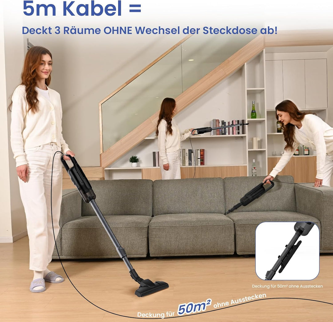 VersLife C8PRO Staubsauger mit Kabel, 30000Pa/600W stielstaubsauger mit Kabel, 6-in-1 Handstaubsauge