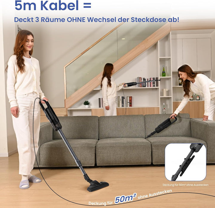 VersLife C8PRO Staubsauger mit Kabel, 30000Pa/600W stielstaubsauger mit Kabel, 6-in-1 Handstaubsauge