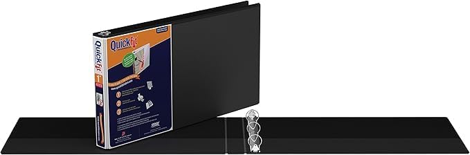 QuickFit Heavy Duty 8.5 x 14 Inch Landscape Spreadsheet View Binder, 1 Inch, Round Ring, Black (9501