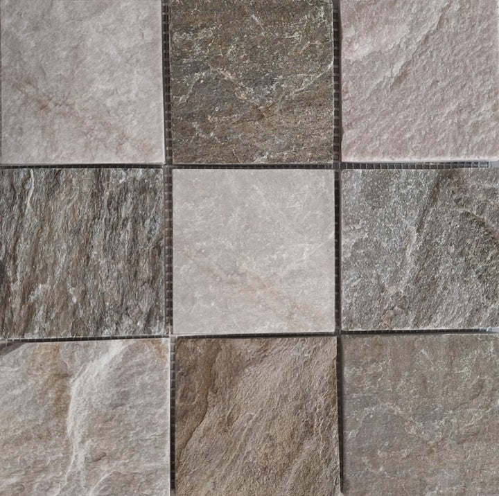 Mosaik Brick Quarzit beige/grau Quarzit Naturstein Küche, Mosaikstein Format: 100x100x10 mm, Bogengr