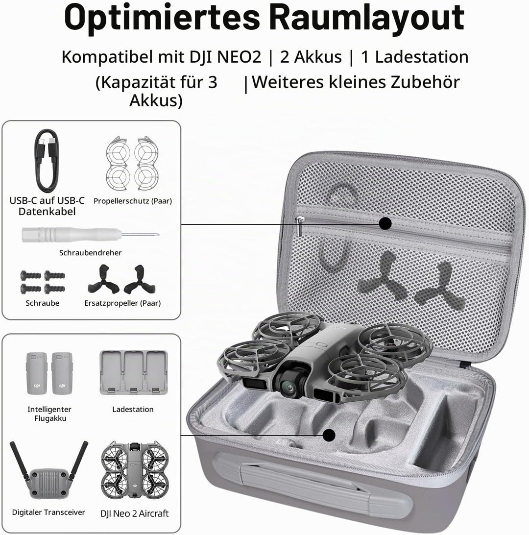 Tasche DJI Neo2 Drohne,Carrying Case für DJI Neo2 mit 2 Akkus,Ladestation,Neo 2 kleine Tragetasche m
