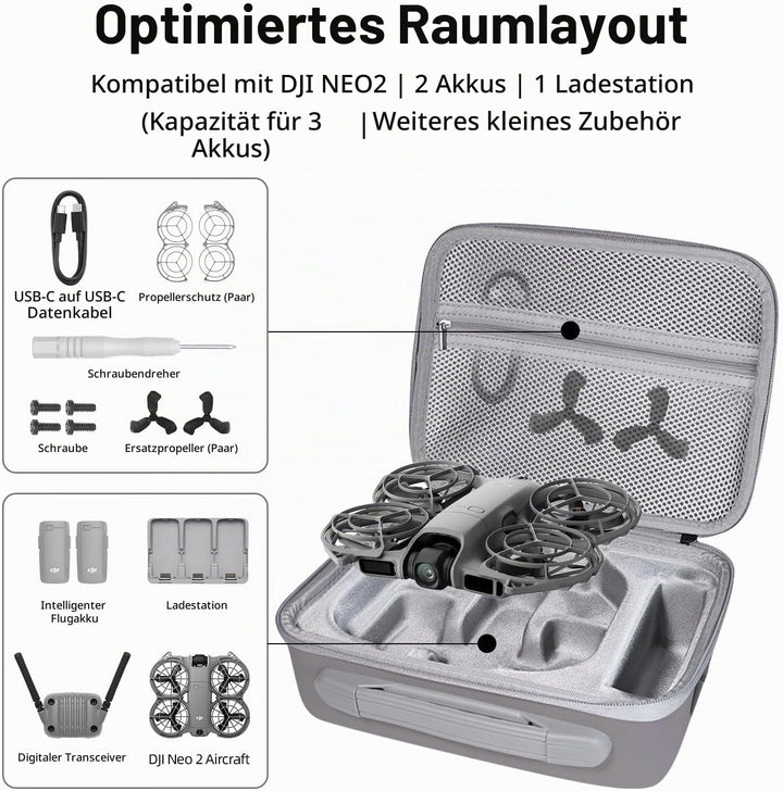 Tasche DJI Neo2 Drohne,Carrying Case für DJI Neo2 mit 2 Akkus,Ladestation,Neo 2 kleine Tragetasche m