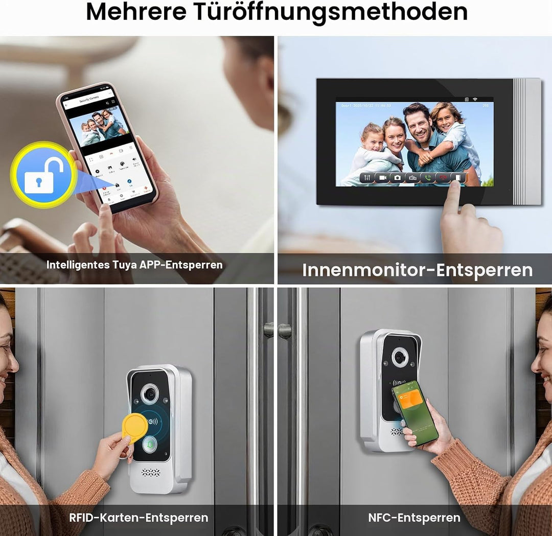 1080P HD WLAN Video Türsprechanlage Intercom System 2 Draht, IR Nachtsicht Video Türglocke Kamera mi