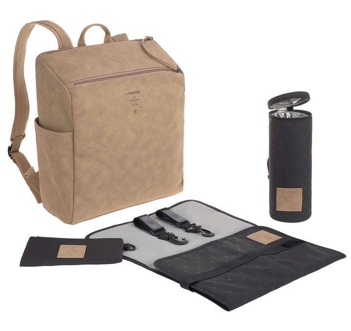 LÄSSIG Baby Wickelrucksack Wickeltasche mit Zubheör veganes Leder/Tender Backpack camel, 1 Stück (1e