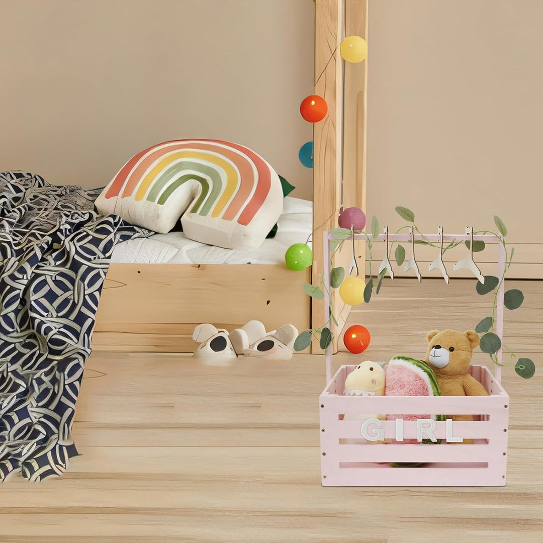 Babykorb mit Griff, Holz Babyparty Schrank Praktischer Holzkiste für Babyparty mit Stange,Schrank fü