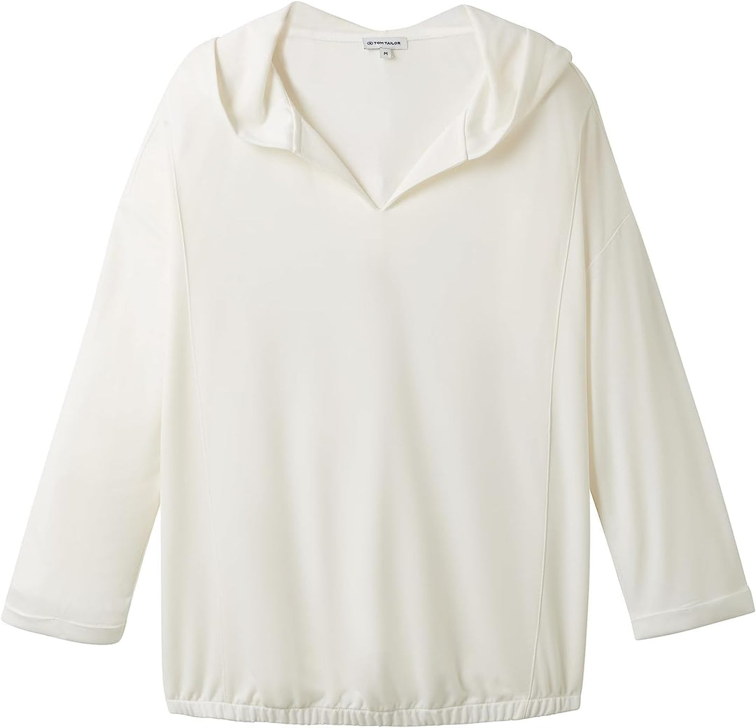 TOM TAILOR Damen T-Shirt mit Kapuze M 10315 - Whisper White, M 10315 - Whisper White