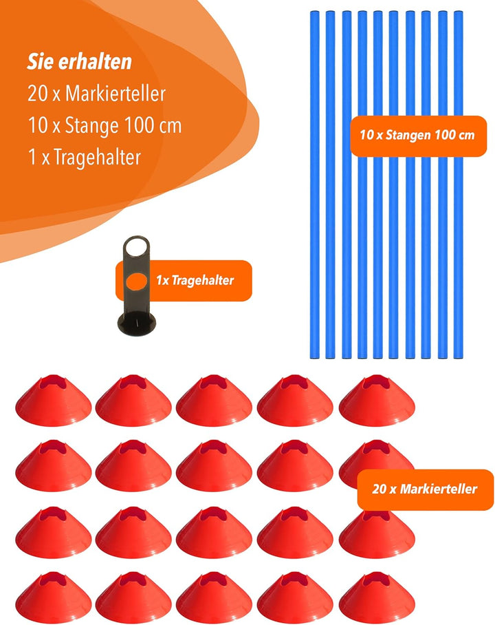Cavaletti Mini-Hürden 10er Set – Mulden Rot & Stangen Blau – sichere Trainingshürden für Hunde – Agi