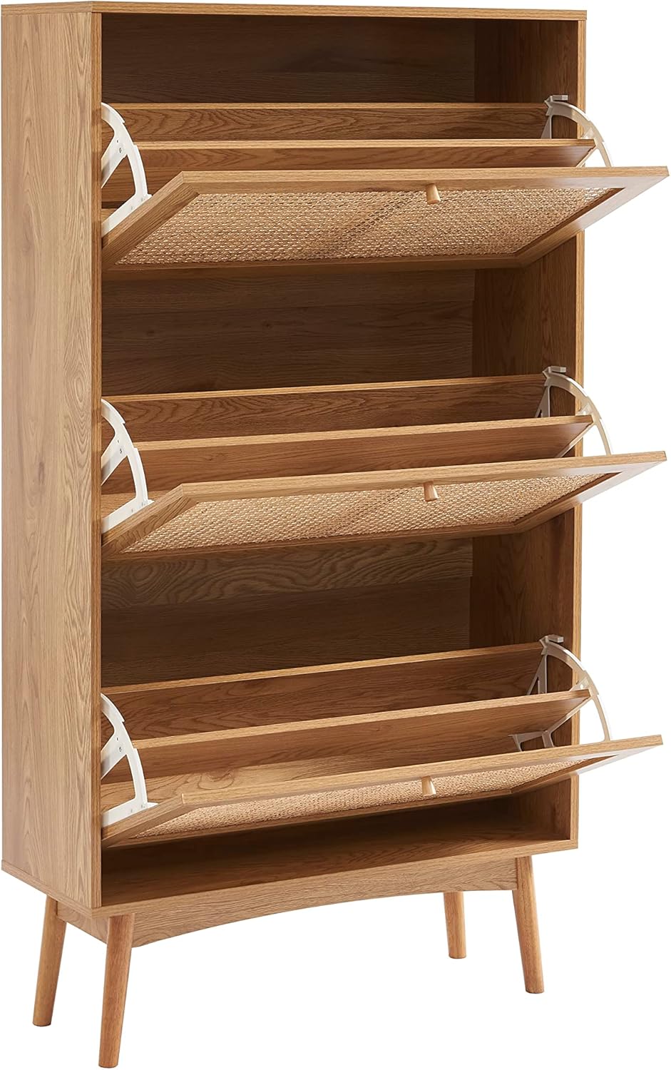 BAÏTA INES Schuhschrank in Eichenoptik und Rattangeflecht, Buchenholz, 80 cm