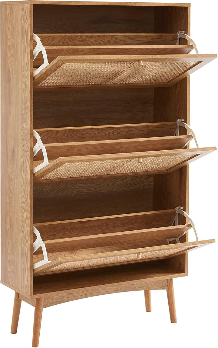 BAÏTA INES Schuhschrank in Eichenoptik und Rattangeflecht, Buchenholz, 80 cm