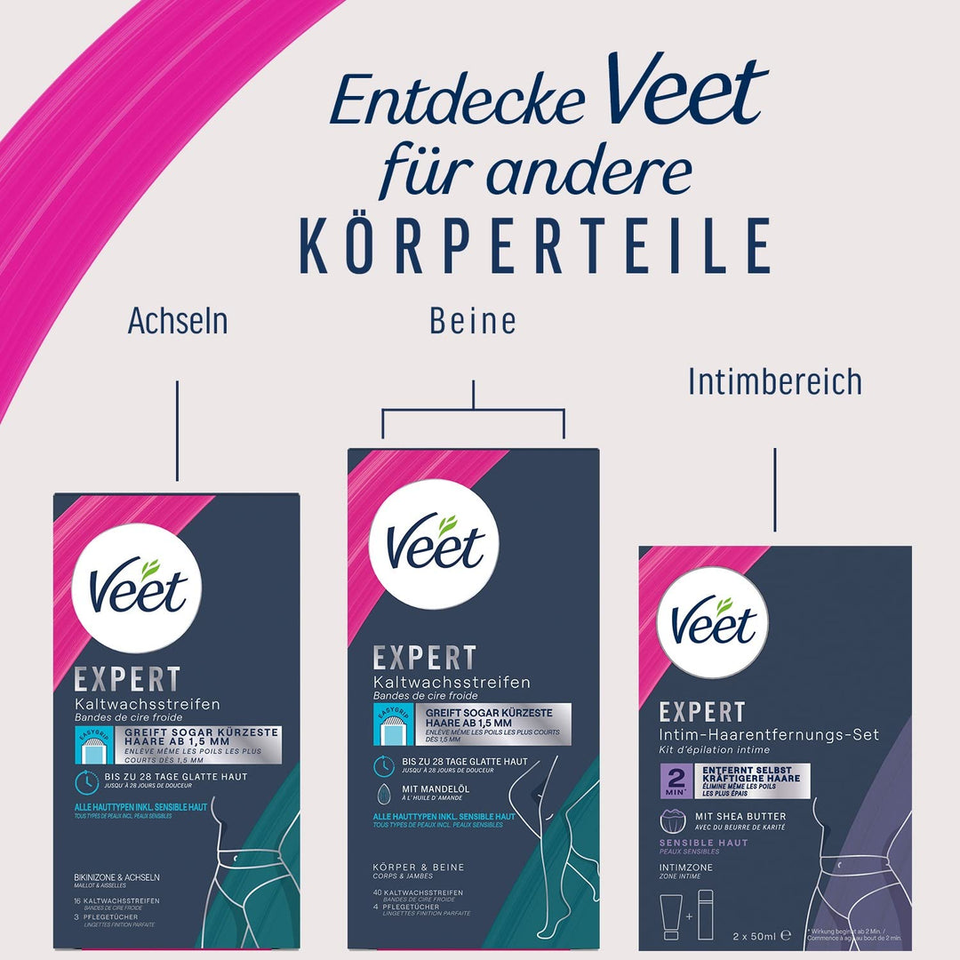 Veet Expert 40 Kaltwachsstreifen Körper & Beine + 20 Kaltwachsstreifen Gesicht zur Haarentfernung fü