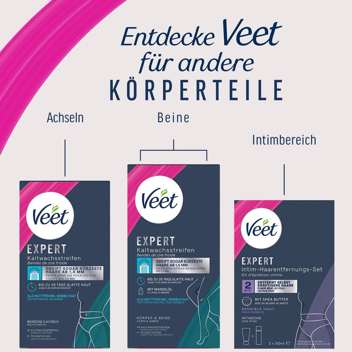 Veet Expert 40 Kaltwachsstreifen Körper & Beine + 20 Kaltwachsstreifen Gesicht zur Haarentfernung fü