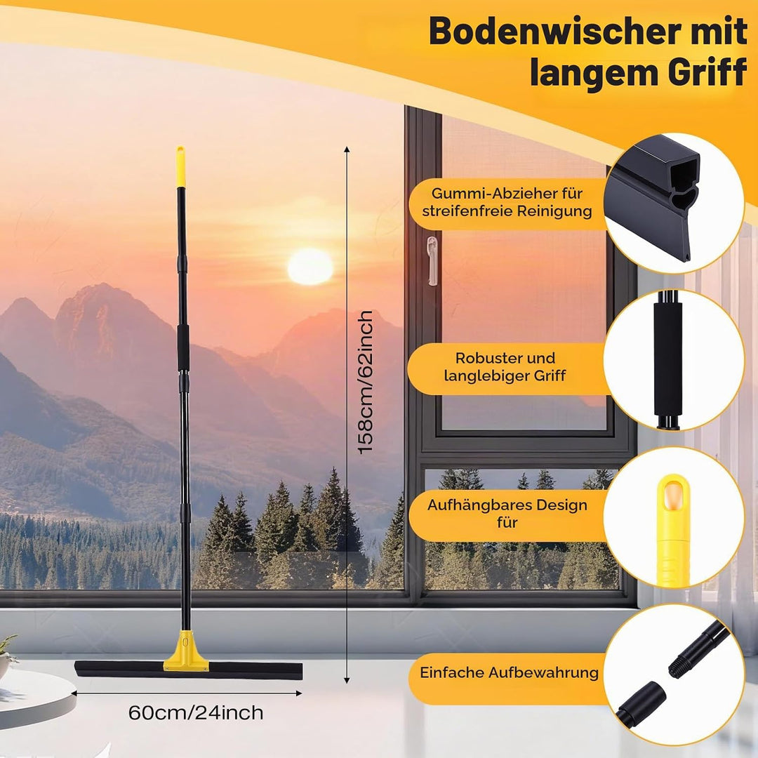 Wasserschieber 60cm, Bodenabzieher mit 158cm Verstellbarer Griff und Platzsparendes, Bequem, Abziehe
